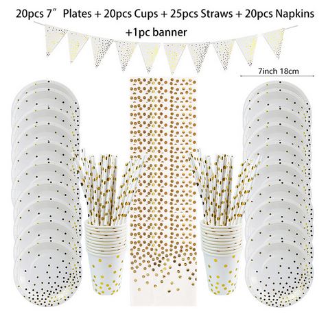 86 Piece Gold Dot Pattern Disposable Tableware