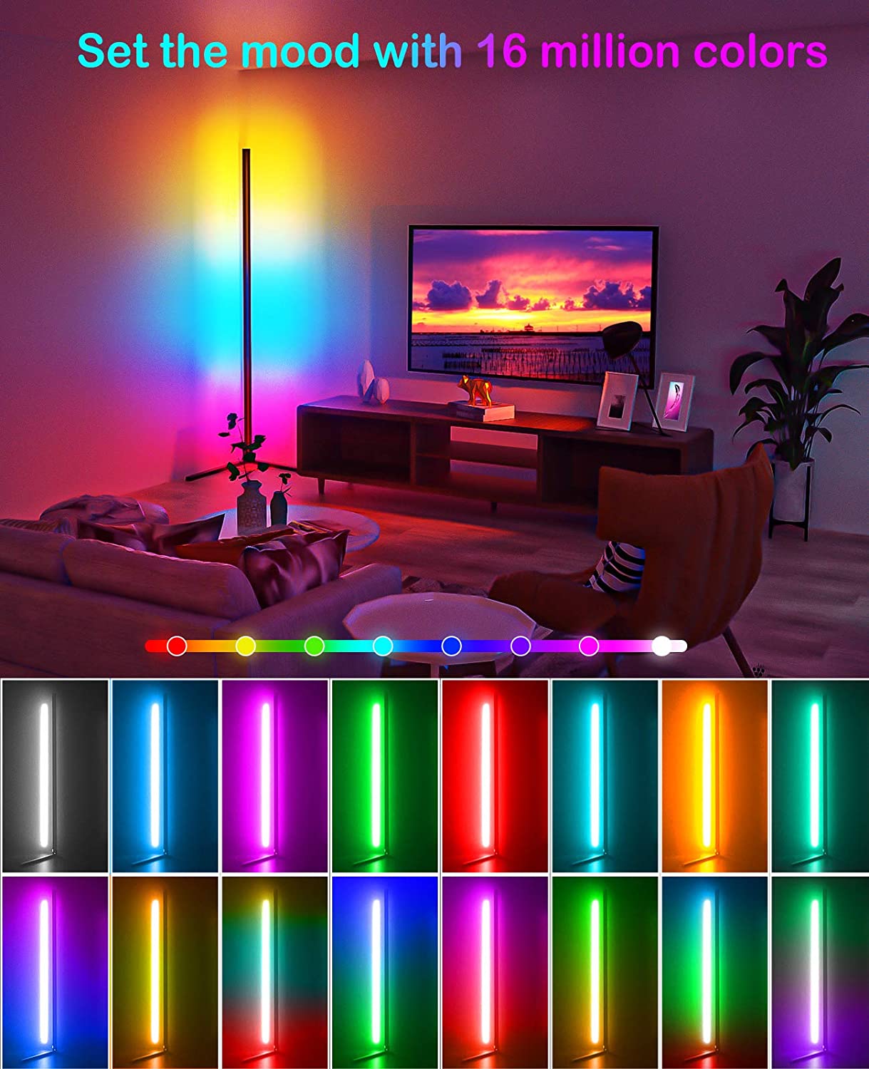 RGB LED Dimmable Corner Floor Lamp 150cm